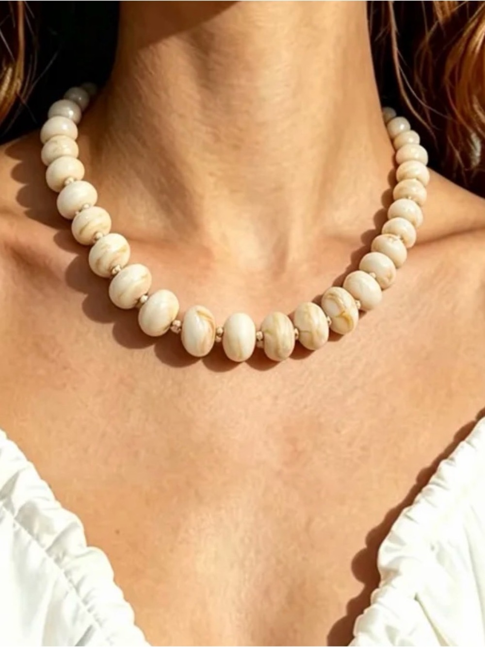 Cream Beaded Chunky Necklace - Elegant Women Jewelry